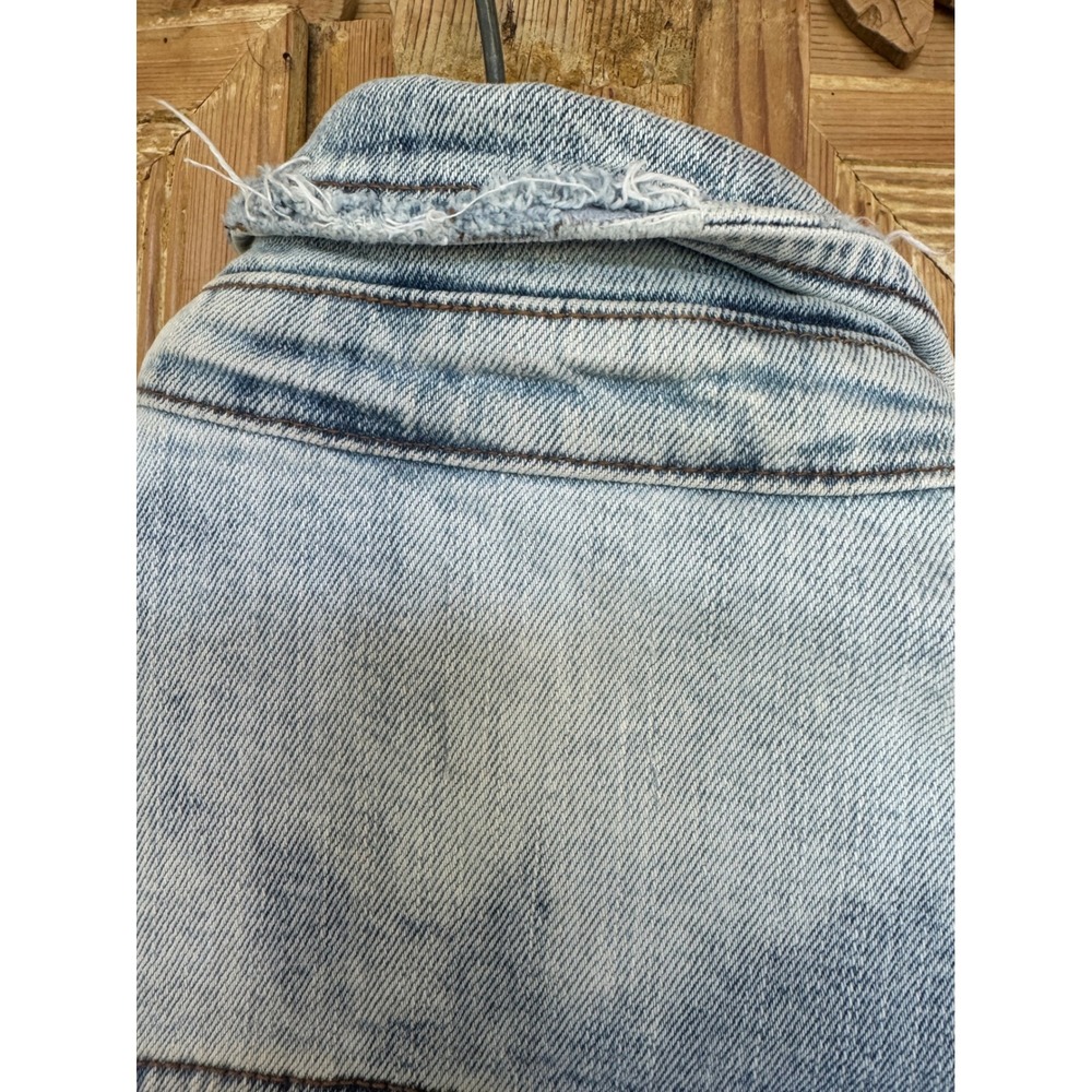 One of a Kind Bleached Distressed Denim Jacket Vintage Love Art Patch Small - Picture 7 of 13